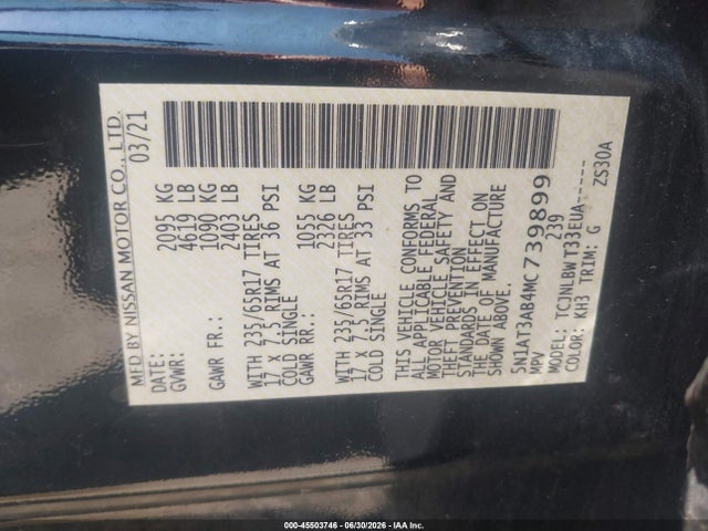 5N1AT3AB4MC739899 Nissan Rogue S Intelligent Awd