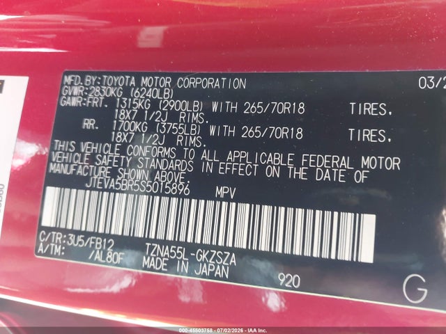 Toyota 4runner Trd Off Road 2025 JTEVA5BR5S5015896 Image 9