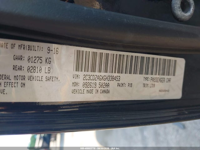 45503778 :رقم المزاد ، 2C3CDZAGXGH338453 vin ، 2016 Dodge Challenger Sxt مزاد بيع