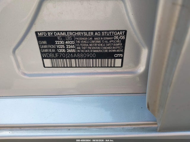 Продаж на аукціоні авто 2006 Mercedes-benz E 500, vin: WDBUF70J26A880900, номер лоту: 45503804