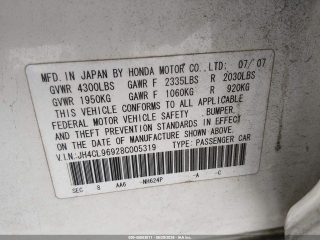 Aukcja sprzedaży 2008 Acura Tsx, vin: JH4CL96928C005319, numer aukcji: 45503811
