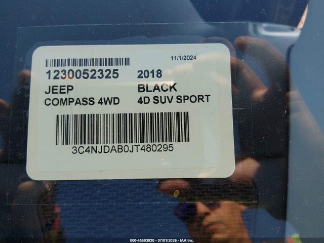 Продаж на аукціоні авто 2018 Jeep Compass Sport 4x4, vin: 3C4NJDAB0JT480295, номер лоту: 45503820