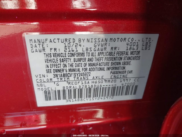 Nissan SENTRA SV 2025 3N1AB8CV1SY245972 Image 9