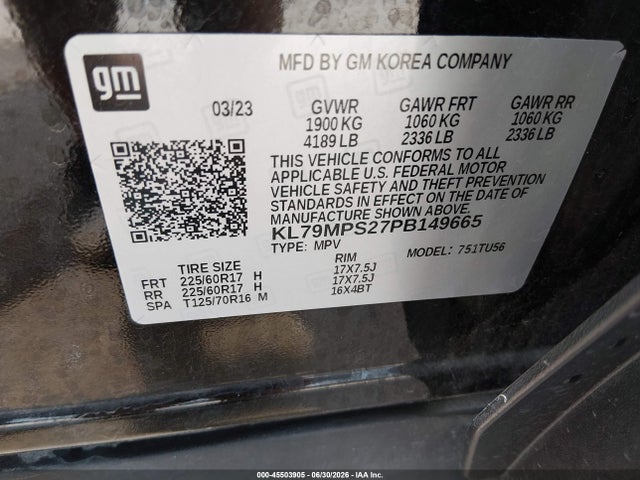 KL79MPS27PB149665 Chevrolet Trailblazer Fwd Lt