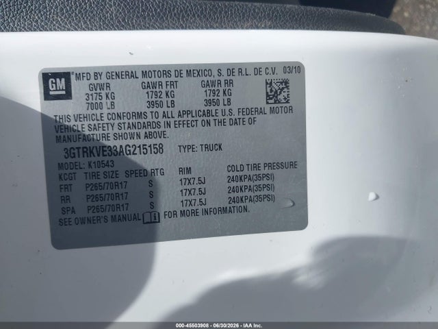 Aukcja sprzedaży 2010 Gmc Sierra 1500 Sle, vin: 3GTRKVE33AG215158, numer aukcji: 45503908