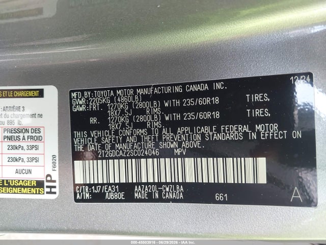 2025 Lexus Nx 250 Premium მანქანა იყიდება აუქციონზე, vin: 2T2GDCAZ2SC024046, აუქციონის ნომერი: 45503916