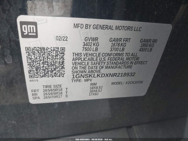 1GNSKLKDXNR218932 Chevrolet Tahoe 4wd Commercial Fleet
