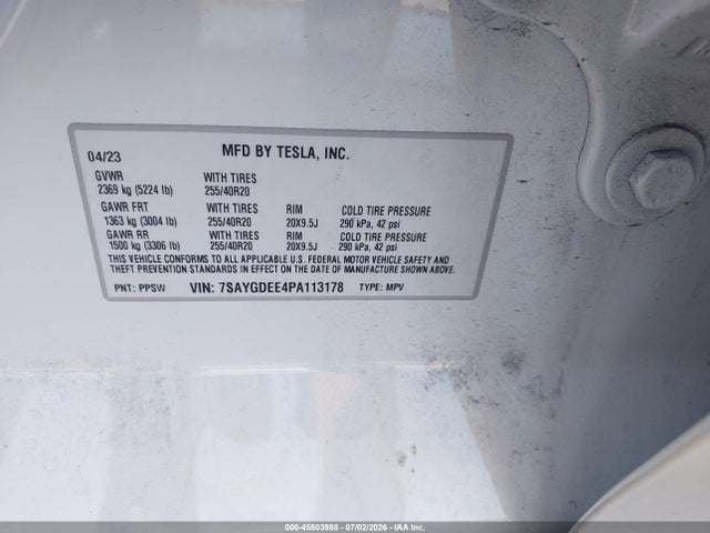 Продаж на аукціоні авто 2023 Tesla Model Y Awd/long Range Dual Motor All-wheel Drive, vin: 7SAYGDEE4PA113178, номер лоту: 45503988