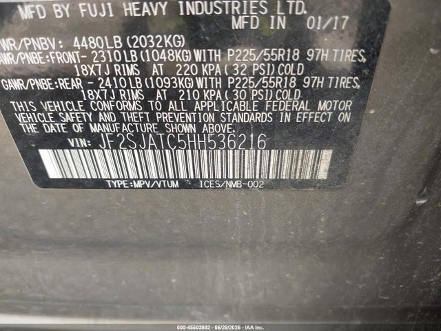 Subaru Forester 2.5i Touring 2017 JF2SJATC5HH536216 Image 9
