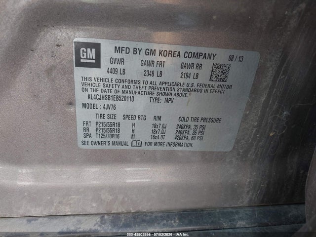 2014 Buick Encore Premium მანქანა იყიდება აუქციონზე, vin: KL4CJHSB1EB520110, აუქციონის ნომერი: 45503996