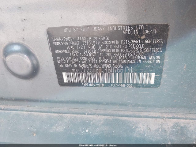 Продажа на аукционе авто 2011 Subaru Forester 2.5x, vin: JF2SHBBC4BH766131, номер лота: 45503999