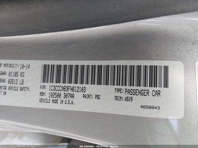 45504051 :رقم المزاد ، 1C3CCCAB3FN612103 vin ، 2015 Chrysler 200 Limited مزاد بيع