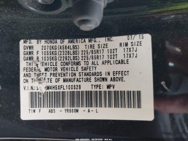 Honda CR-V EX 2015 5J6RM4H5XFL100529 Image 9