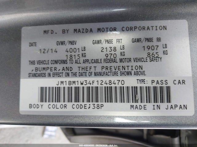 45504058 :رقم المزاد ، JM1BM1W34F1248470 vin ، 2015 Mazda Mazda3 S Grand Touring مزاد بيع
