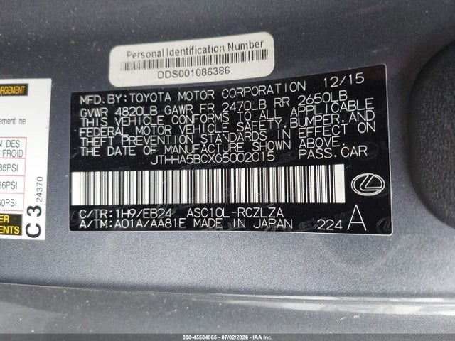 Lexus RC 200T 2016 JTHHA5BCXG5002015 Image 9