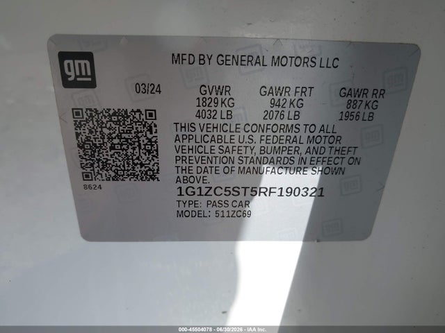 1G1ZC5ST5RF190321 Chevrolet Malibu Fwd 1fl