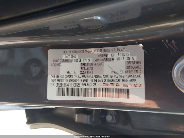 2015 Mazda Mazda3 I Grand Touring მანქანა იყიდება აუქციონზე, vin: 3MZBM1M74FM143725, აუქციონის ნომერი: 45504080