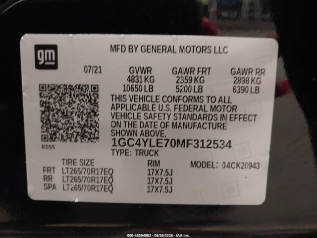 1GC4YLE70MF312534 Chevrolet Silverado 2500hd 4wd Long Bed Wt