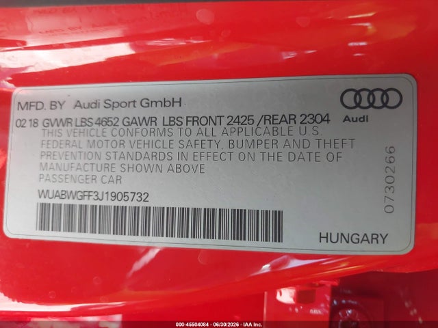 Audi Rs 3 2.5t 2018 WUABWGFF3J1905732 Image 9