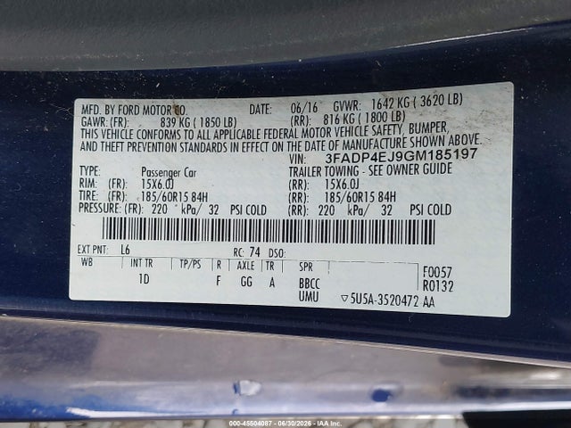 Ford FIESTA SE 2016 3FADP4EJ9GM185197 Image 9