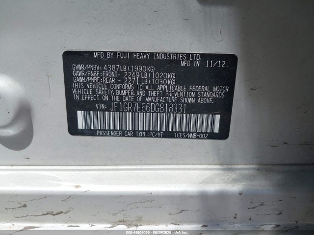 Продажа на аукционе авто 2013 Subaru Impreza Wrx Limited, vin: JF1GR7E66DG818331, номер лота: 45504095