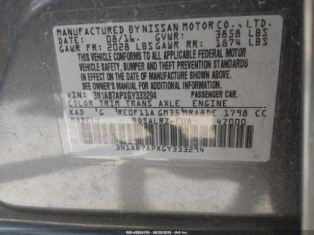 Nissan SENTRA SR 2016 3N1AB7APXGY333294 Image 9