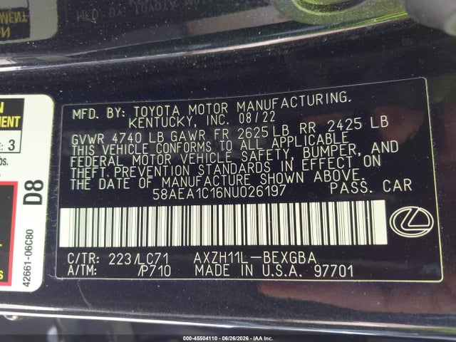 Lexus Es 300h Luxury 2022 58AEA1C16NU026197 Image 9