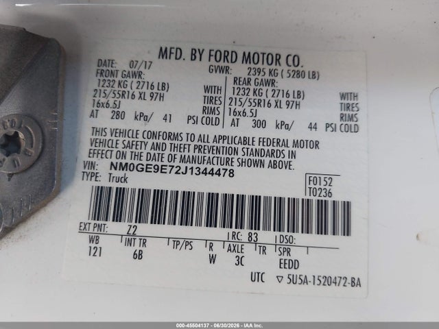 Auction sale of the 2018 Ford Transit Connect Xl, vin: NM0GE9E72J1344478, lot number: 45504137