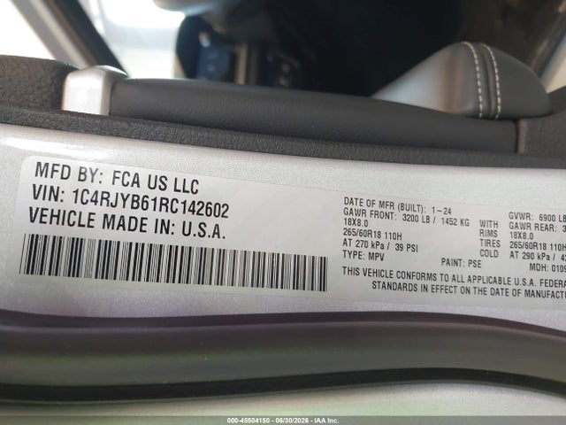 45504150 :رقم المزاد ، 1C4RJYB61RC142602 vin ، 2024 Jeep Grand Cherokee 4xe مزاد بيع