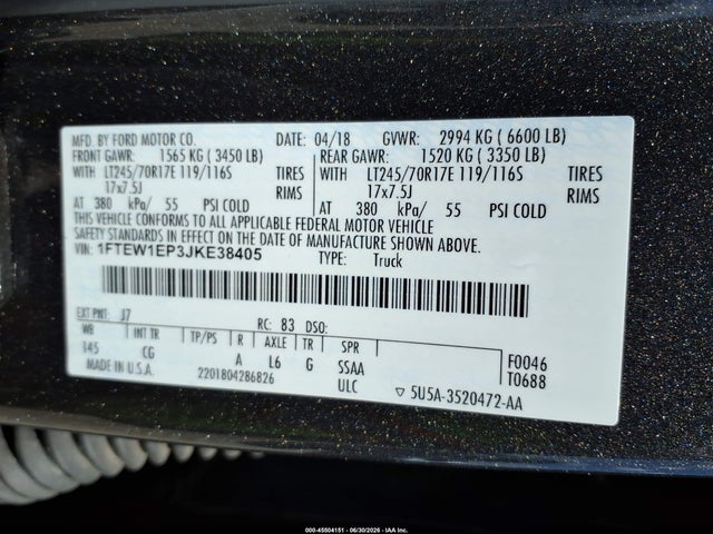 1FTEW1EP3JKE38405 Ford F-150 Lariat/xl/xlt