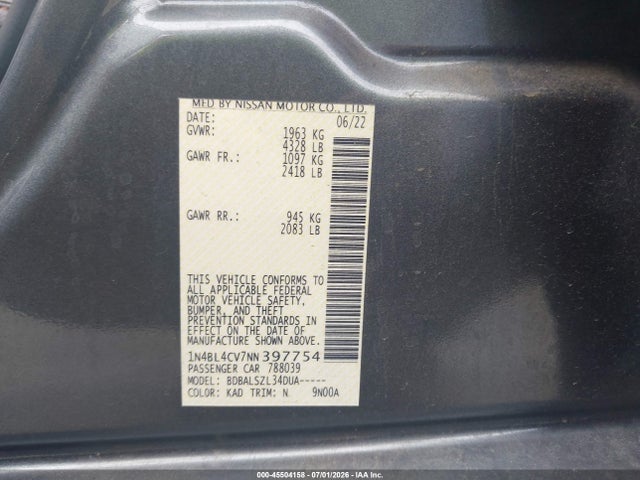 1N4BL4CV7NN397754 Nissan Altima Sr Fwd
