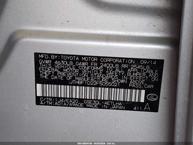 JTHBF1D22F5055021 Lexus IS 250