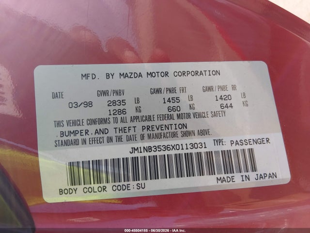 Aukcja sprzedaży 1999 Mazda Mx-5 Miata Leather/leather Pkg/popular Equip/sports Pkg/touring Pkg, vin: JM1NB3536X0113031, numer aukcji: 45504185