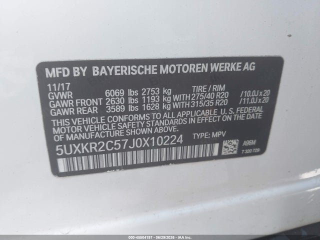 45504197 :رقم المزاد ، 5UXKR2C57J0X10224 vin ، 2018 Bmw X5 Sdrive35i مزاد بيع