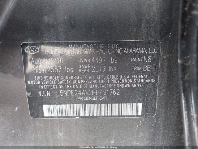 Продажа на аукционе авто 2017 Hyundai Sonata, vin: 5NPE24AF2HH491762, номер лота: 45504221