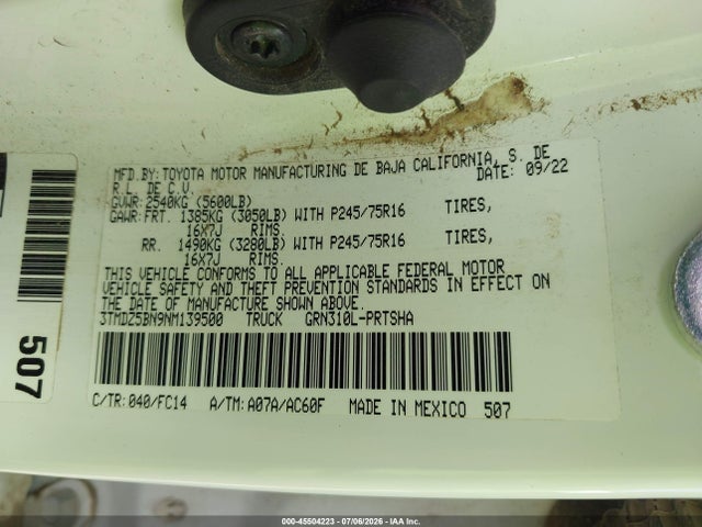 3TMDZ5BN9NM139500 Toyota Tacoma Sr5 V6