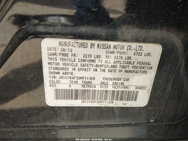 Продажа на аукционе авто 2013 Infiniti G37 Journey, vin: JN1CV6AP2DM711309, номер лота: 45504225