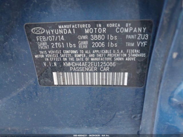 KMHDH4AE2EU125086 Hyundai Elantra Limited