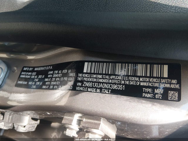 Aukcja sprzedaży 2022 Maserati Levante Gt, vin: ZN661XUA0NX396351, numer aukcji: 45504235