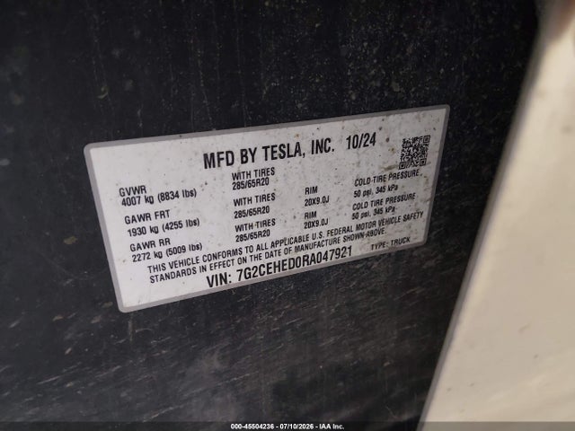 Aukcja sprzedaży 2024 Tesla Cybertruck All-wheel Drive, vin: 7G2CEHED0RA047921, numer aukcji: 45504236