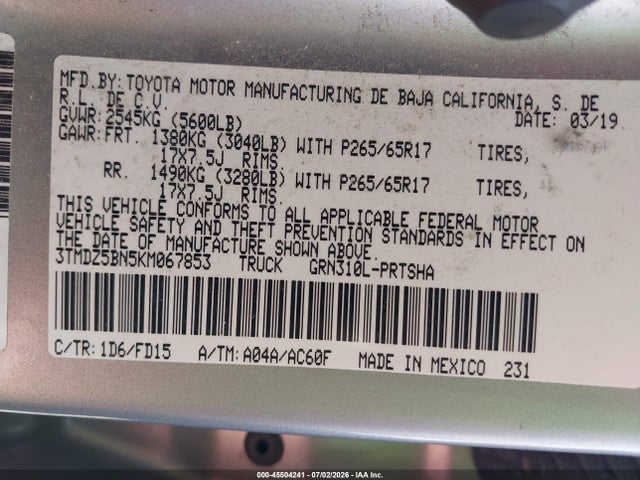 3TMDZ5BN5KM067853 Toyota Tacoma Trd Sport