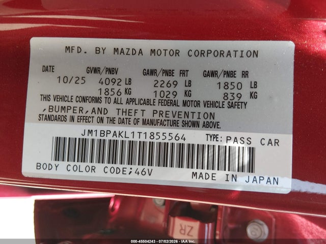 Продаж на аукціоні авто 2026 Mazda Mazda3 2.5 S Select Sport, vin: JM1BPAKL1T1855564, номер лоту: 45504243