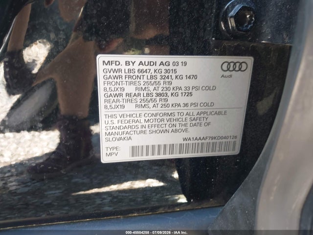 Продажа на аукционе авто 2019 Audi Q7 55 Premium/55 Se Premium, vin: WA1AAAF79KD040126, номер лота: 45504258