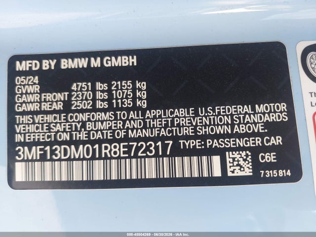 Aukcja sprzedaży 2024 Bmw M2, vin: 3MF13DM01R8E72317, numer aukcji: 45504269