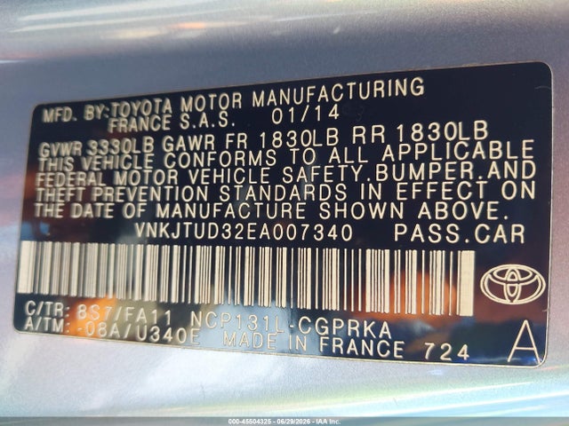 VNKJTUD32EA007340 Toyota Yaris L (tmmf Plant)