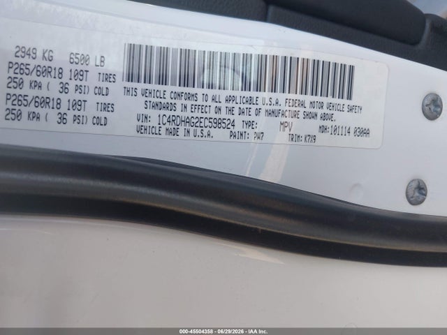 1C4RDHAG2EC598524 Dodge Durango Sxt