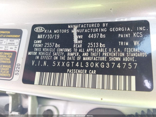 KIA Optima Lx 2019 5XXGT4L30KG374757 Image 9