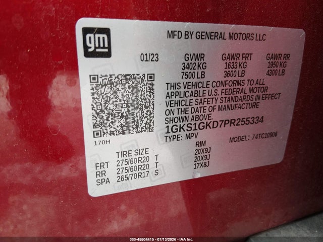1GKS1GKD7PR255334 GMC Yukon Xl 2wd Slt