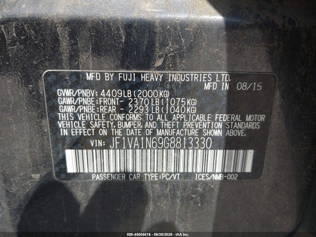 Aukcja sprzedaży 2016 Subaru Wrx Limited, vin: JF1VA1N69G8813330, numer aukcji: 45504416