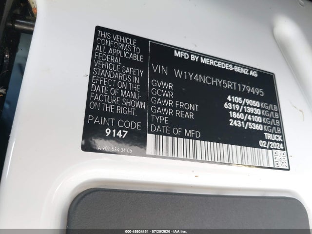 45504451 :رقم المزاد ، W1Y4NCHY5RT179495 vin ، 2024 Mercedes-benz Sprinter 2500 High Roof 4-cyl Diesel Ho مزاد بيع